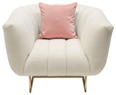 Venus Cream Fabric Chair Contrasting Pillows & Gold Finished Metal Base By Diamond Sofa